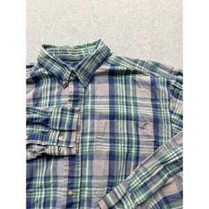 Timber Creek/ Wrangler Mens Plaid Button Down Shirt Green Blue Grey Size Large